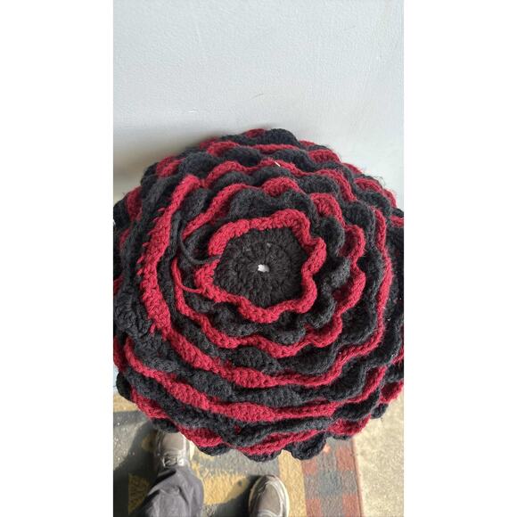Handmade Crochet Scrunchie Red Black Ruffle Layered Hair Tie Accessory - Picture 1 of 5